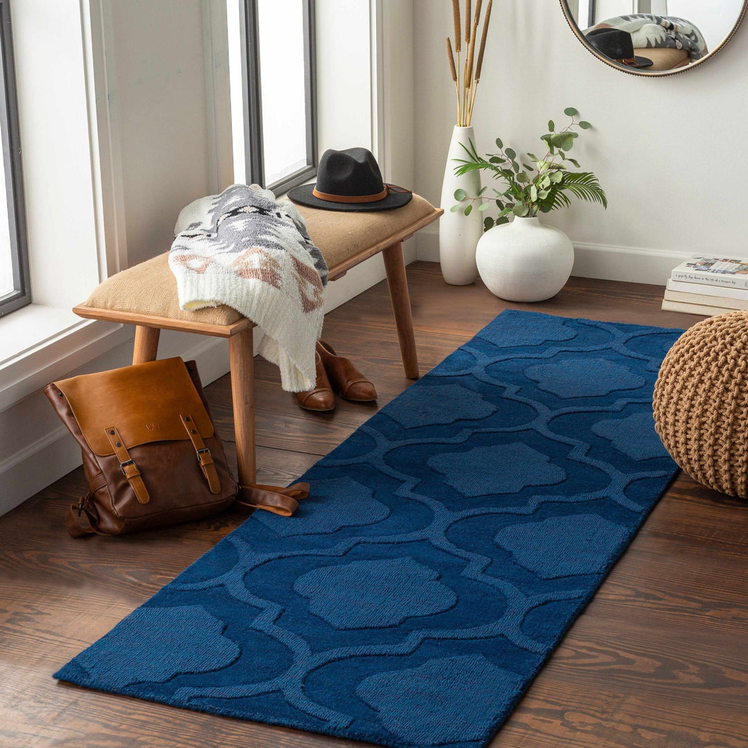 Institute Blue Contemporary Style Wool Area Rug - The Rug Decor