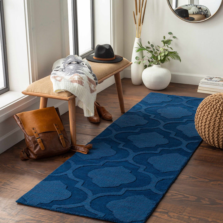 Institute Blue Contemporary Style Wool Area Rug - The Rug Decor