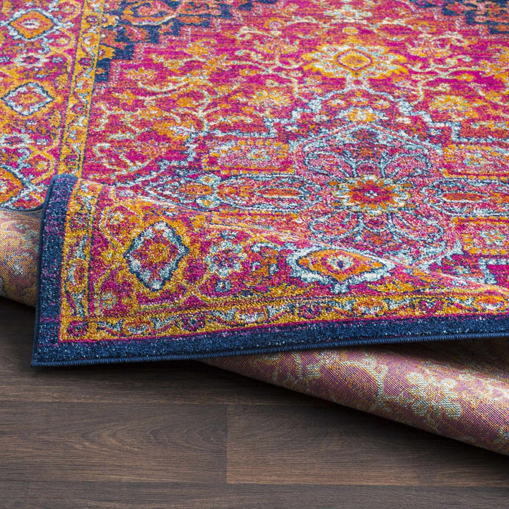 Inverkeithing Traditional Pink And Navy Area Rug - The Rug Decor