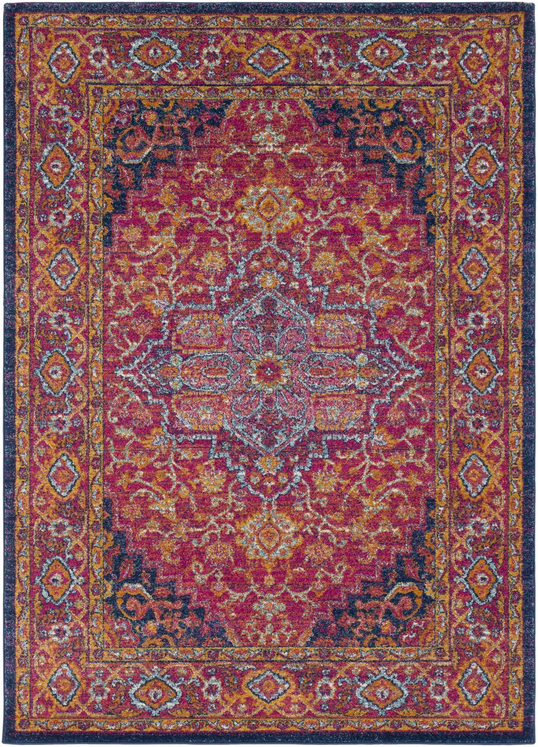 Inverkeithing Traditional Pink And Navy Area Rug - The Rug Decor