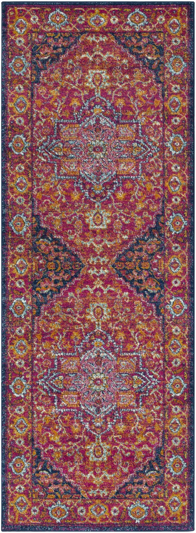 Inverkeithing Traditional Pink And Navy Area Rug - The Rug Decor