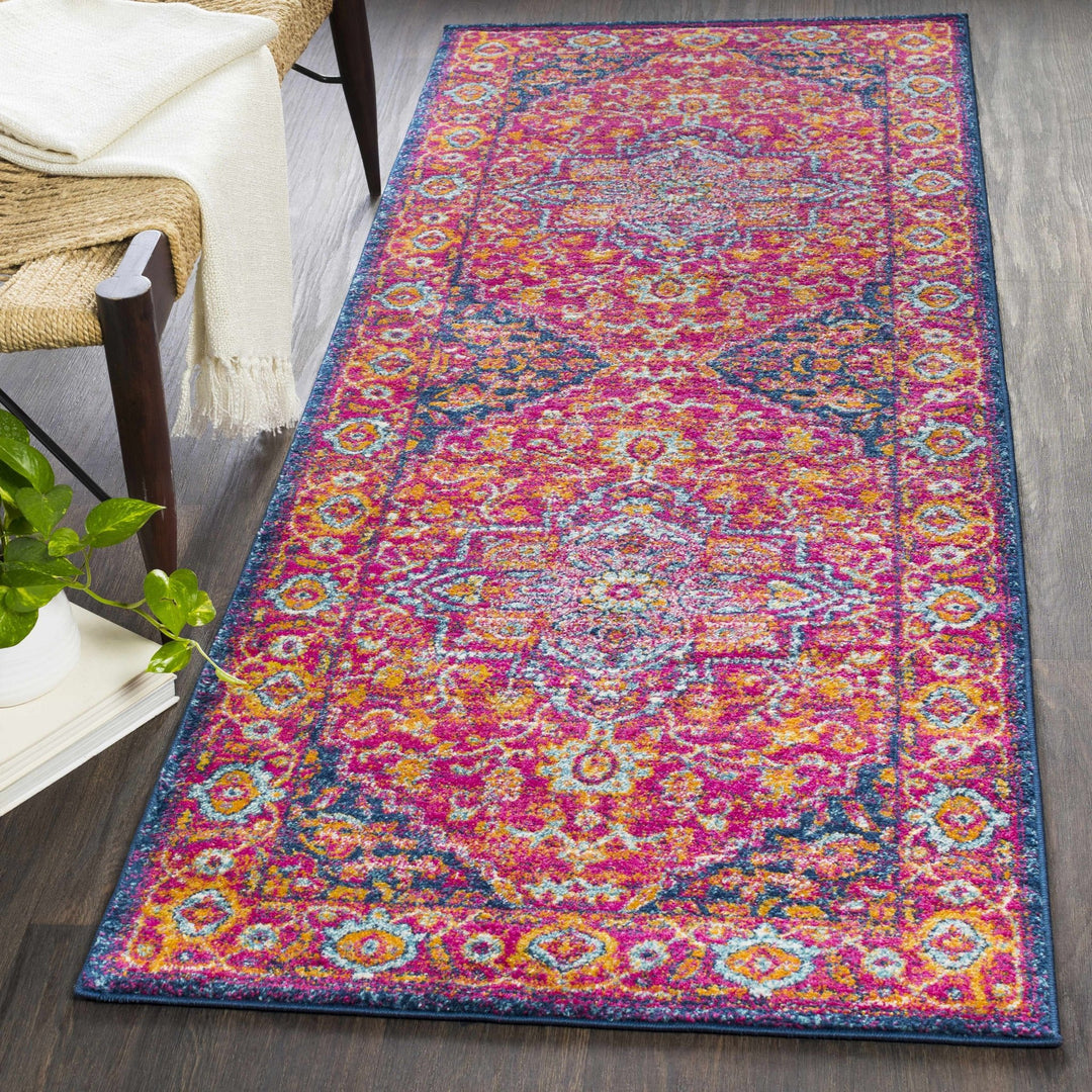 Inverkeithing Traditional Pink And Navy Area Rug - The Rug Decor