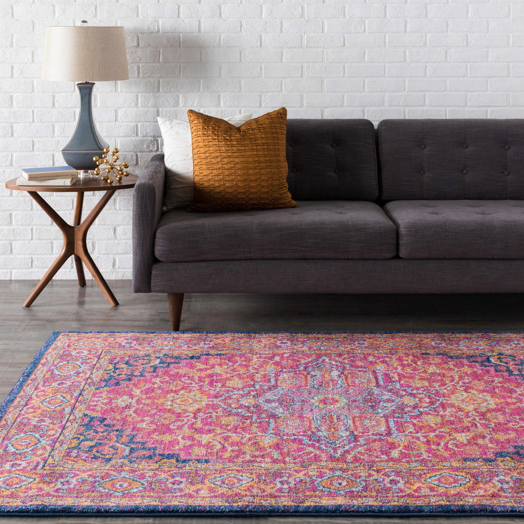 Inverkeithing Traditional Pink And Navy Area Rug - The Rug Decor