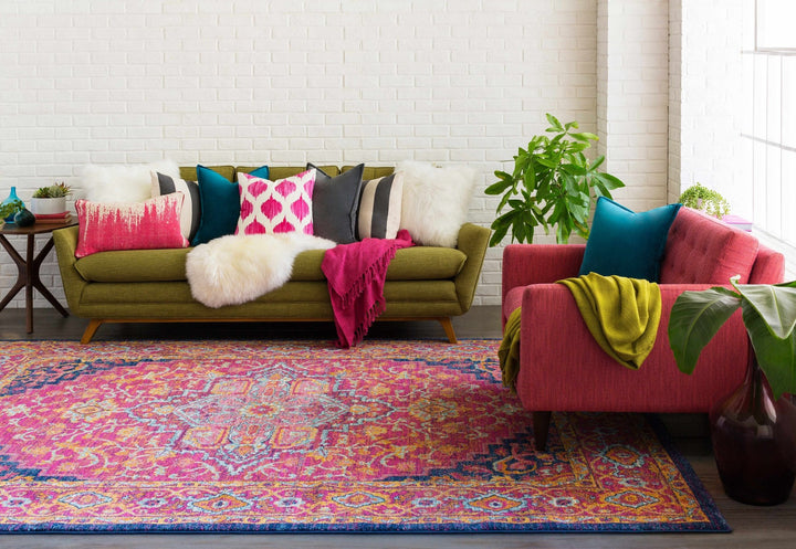 Inverkeithing Traditional Pink And Navy Area Rug - The Rug Decor
