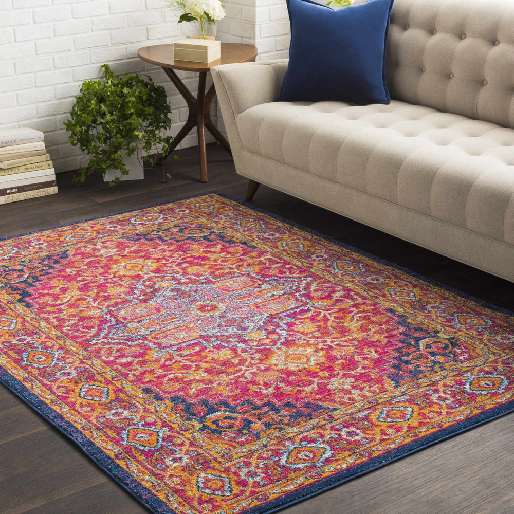 Inverkeithing Traditional Pink And Navy Area Rug - The Rug Decor