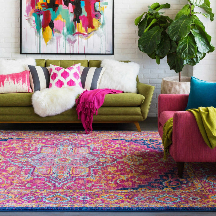 Inverkeithing Traditional Pink And Navy Area Rug - The Rug Decor