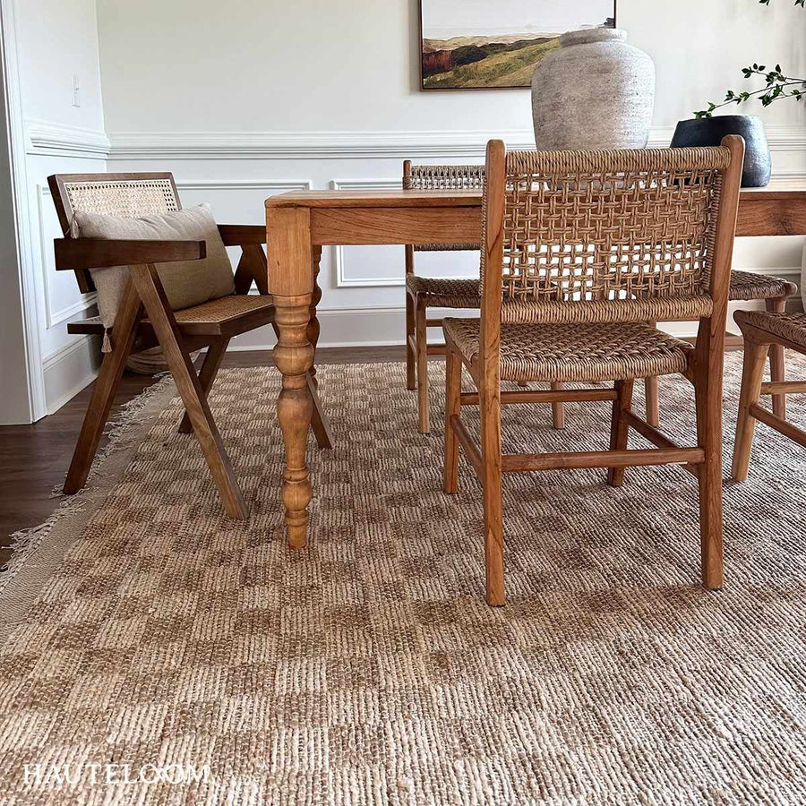 Ionut Modern Beige And Tan Checkered Jute Area Rug - The Rug Decor