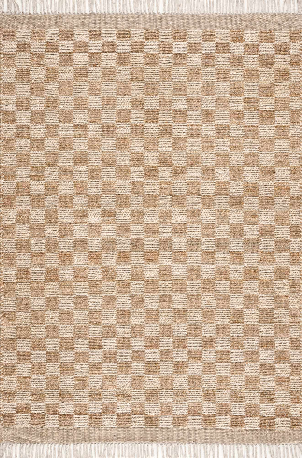 Ionut Modern Beige And Tan Checkered Jute Area Rug - The Rug Decor