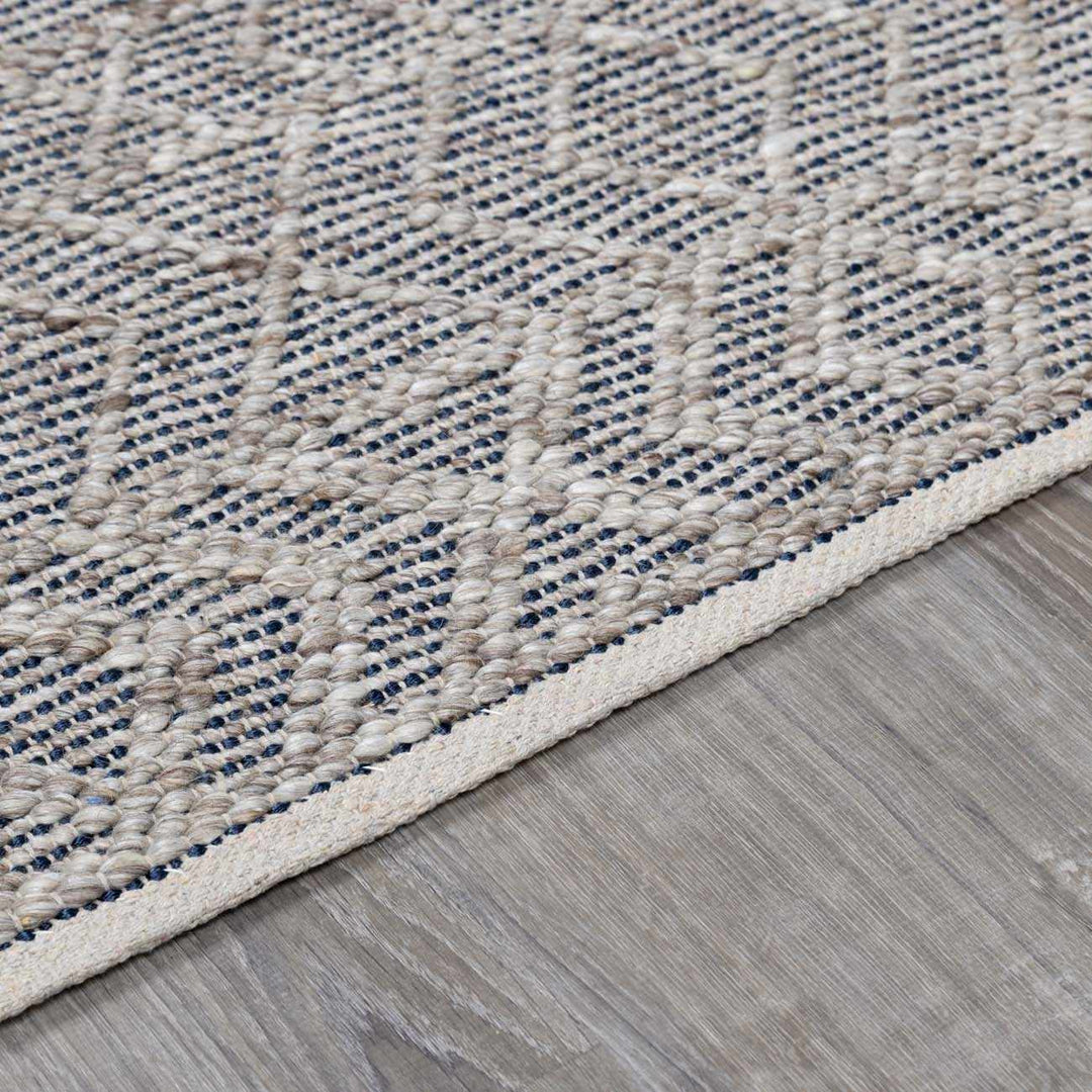 Ironia Bohemian Gray And Blue Hand Woven Wool Area Rug - The Rug Decor
