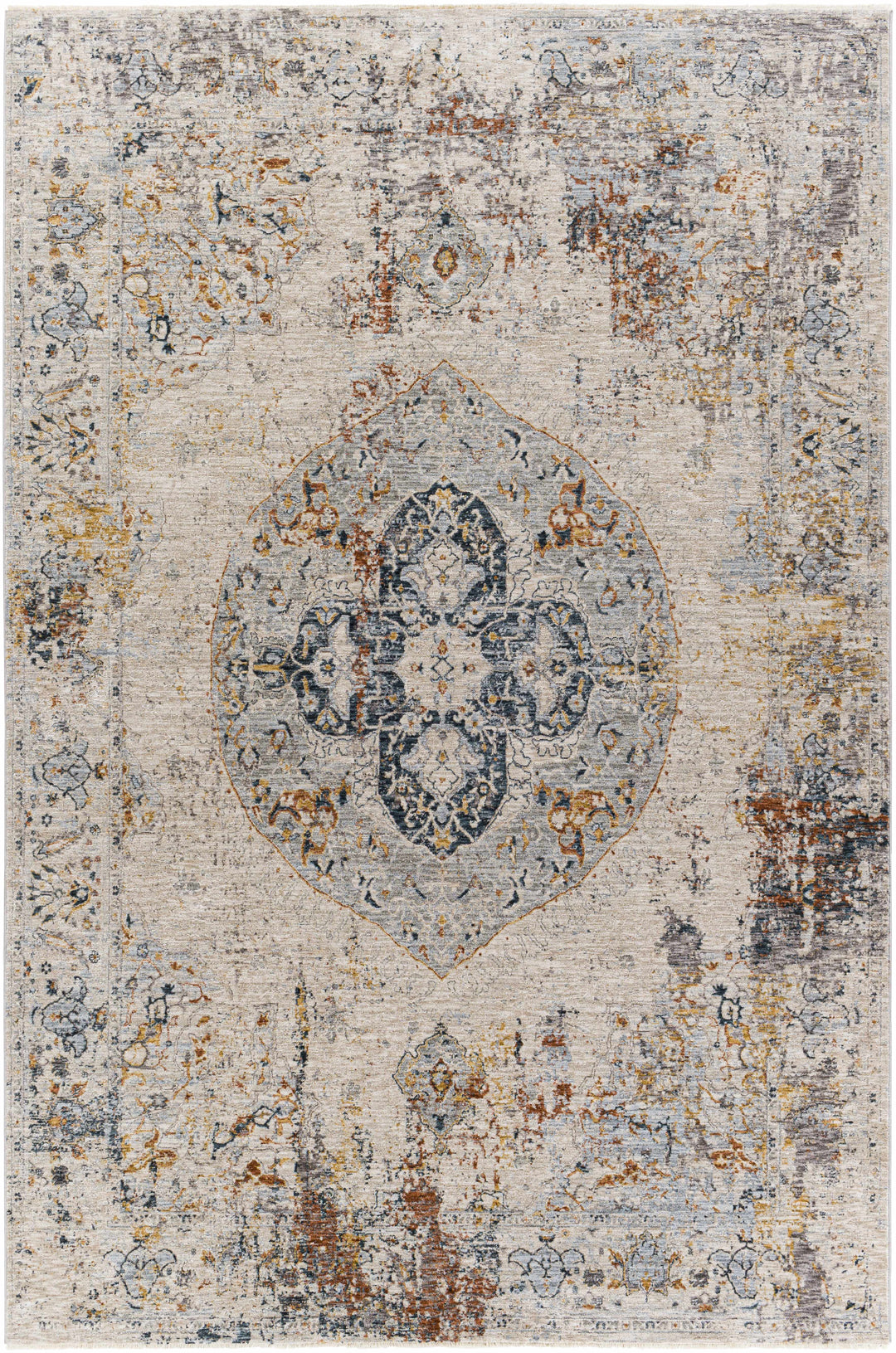 Isaac Ivory And Blue Traditional Style Area Rug