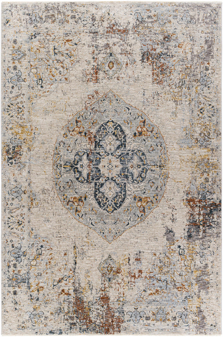 Isaac Ivory And Blue Traditional Style Area Rug