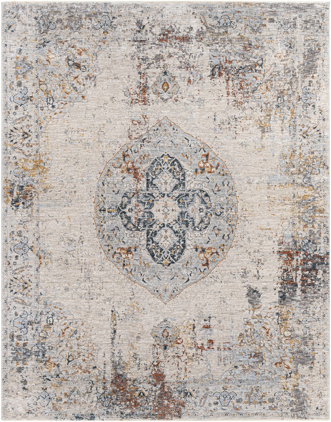Isaac Ivory And Blue Traditional Style Area Rug