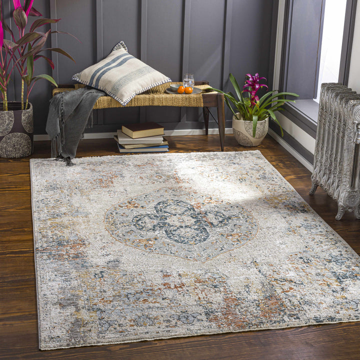 Isaac Ivory And Blue Traditional Style Area Rug