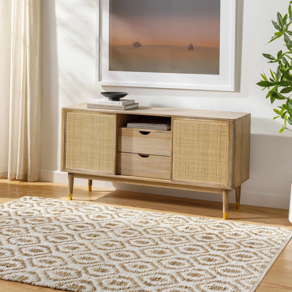 Isaye Contemporary Geometrical Beige And Ivory Rug - The Rug Decor