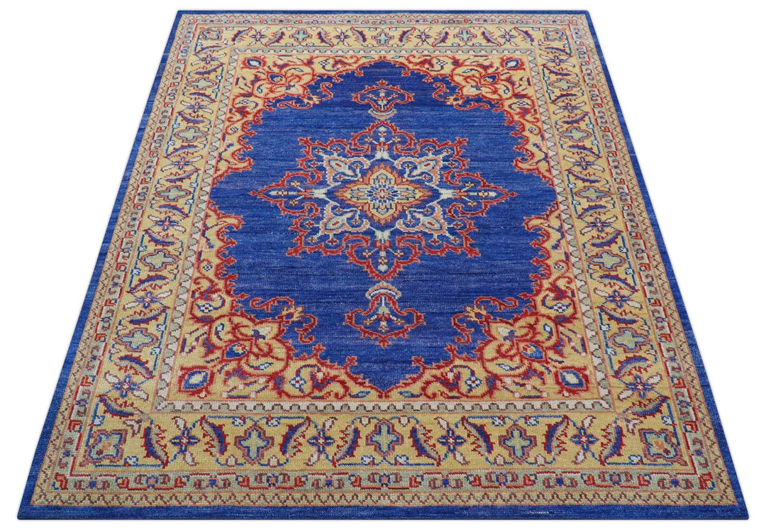 Isfahan Custom Made Traditional Blue And Beige Hand Knotted Wool Rug - The Rug Decor