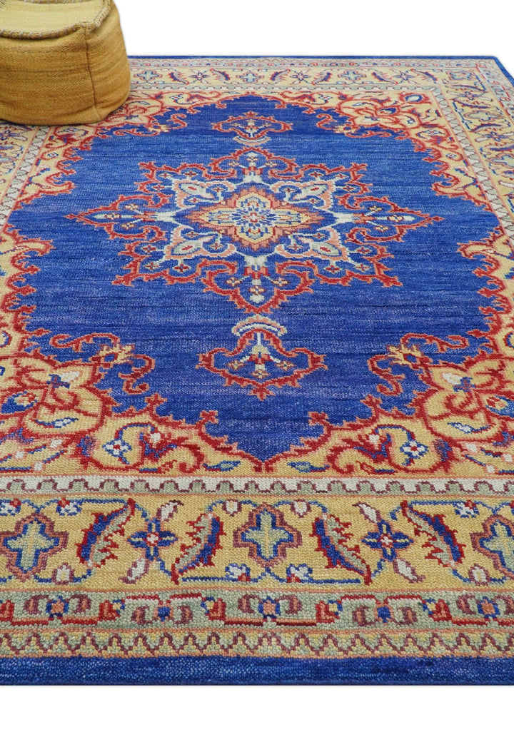 Isfahan Custom Made Traditional Blue And Beige Hand Knotted Wool Rug - The Rug Decor