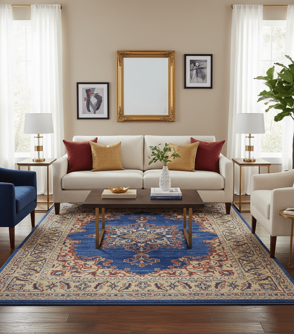 Isfahan Custom Made Traditional Blue And Beige Hand Knotted Wool Rug - The Rug Decor