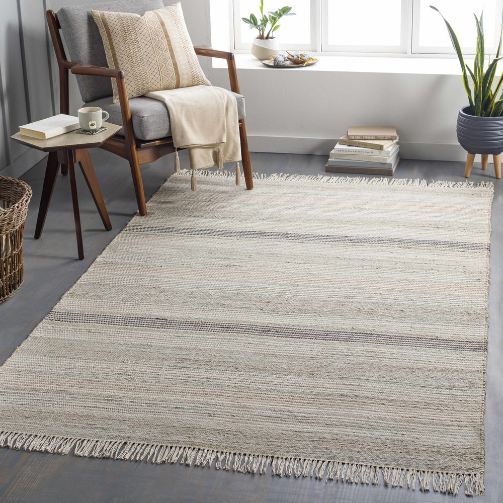 Ivana Modern Stripes Beige And Charcoal Area Rug - The Rug Decor