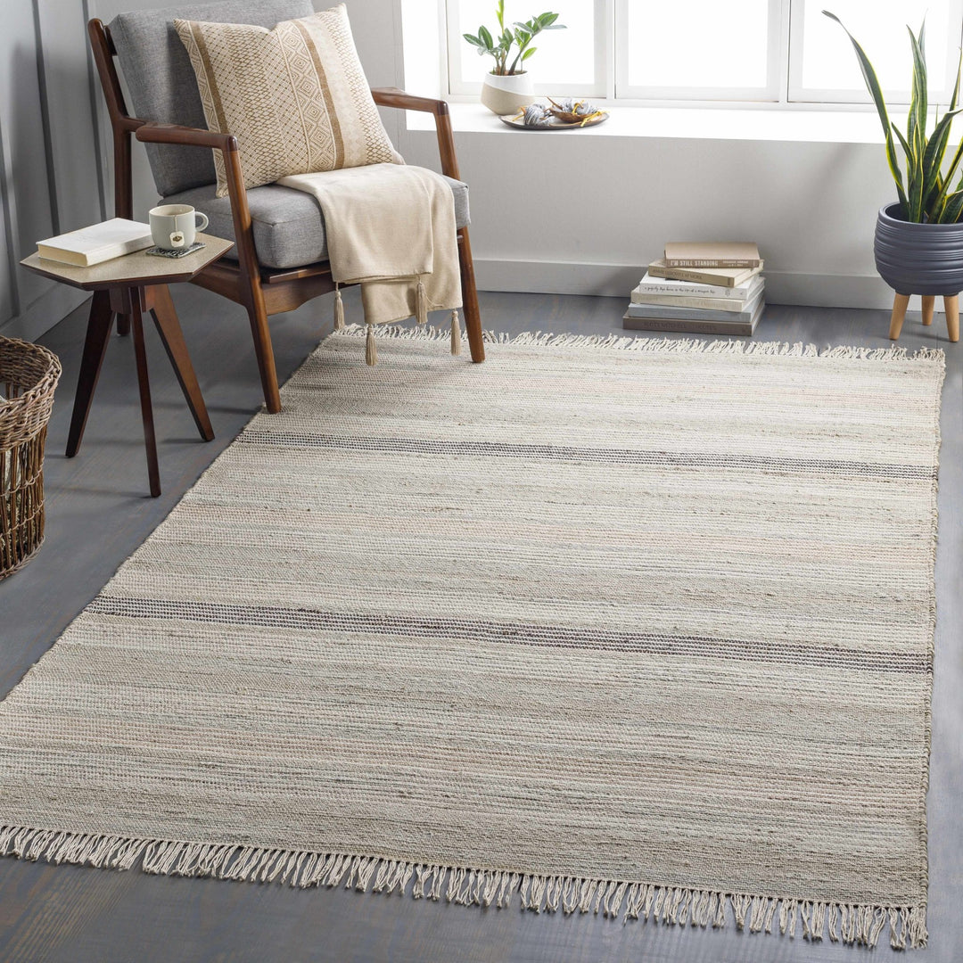 Ivana Modern Stripes Beige And Charcoal Area Rug - The Rug Decor