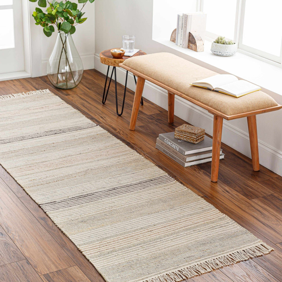 Ivana Modern Stripes Beige And Charcoal Area Rug - The Rug Decor