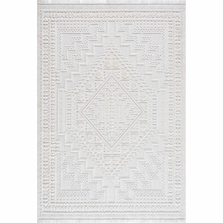 Ivory Alya Textured Medallion Fringe Area Rug - Clearance - The Rug Decor