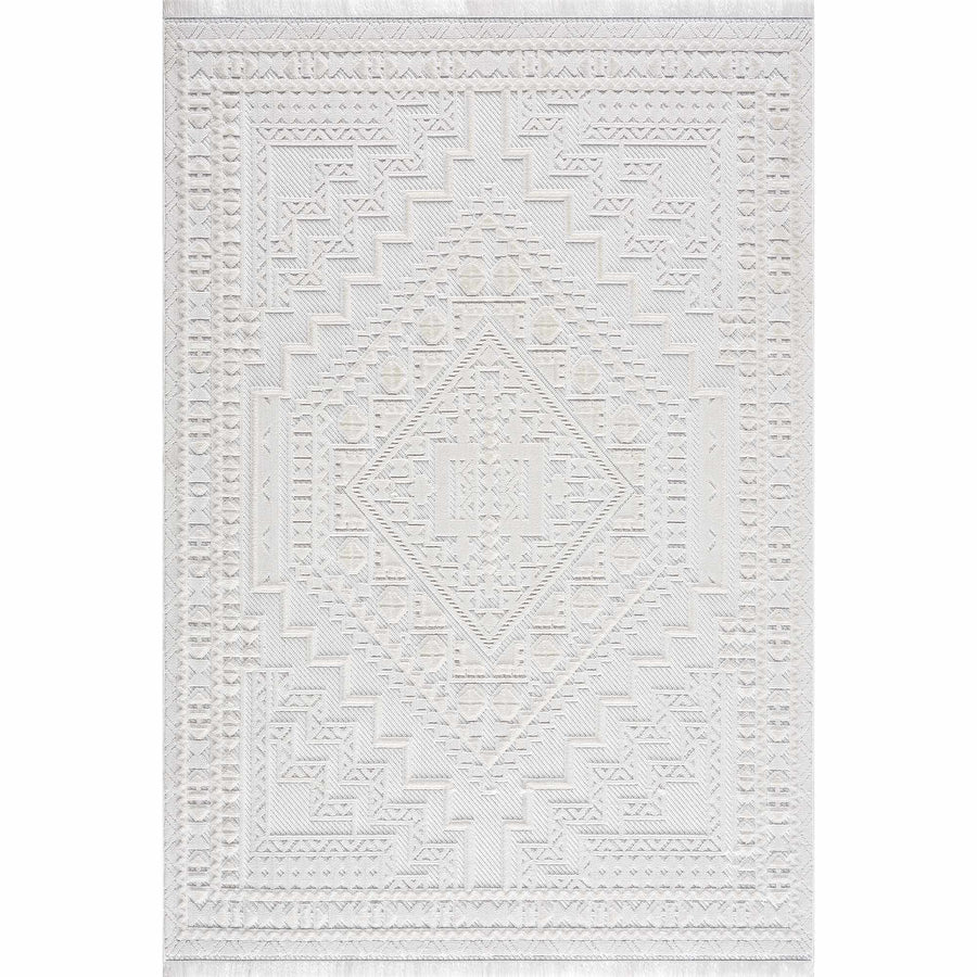 Ivory Alya Textured Medallion Fringe Area Rug - Clearance - The Rug Decor