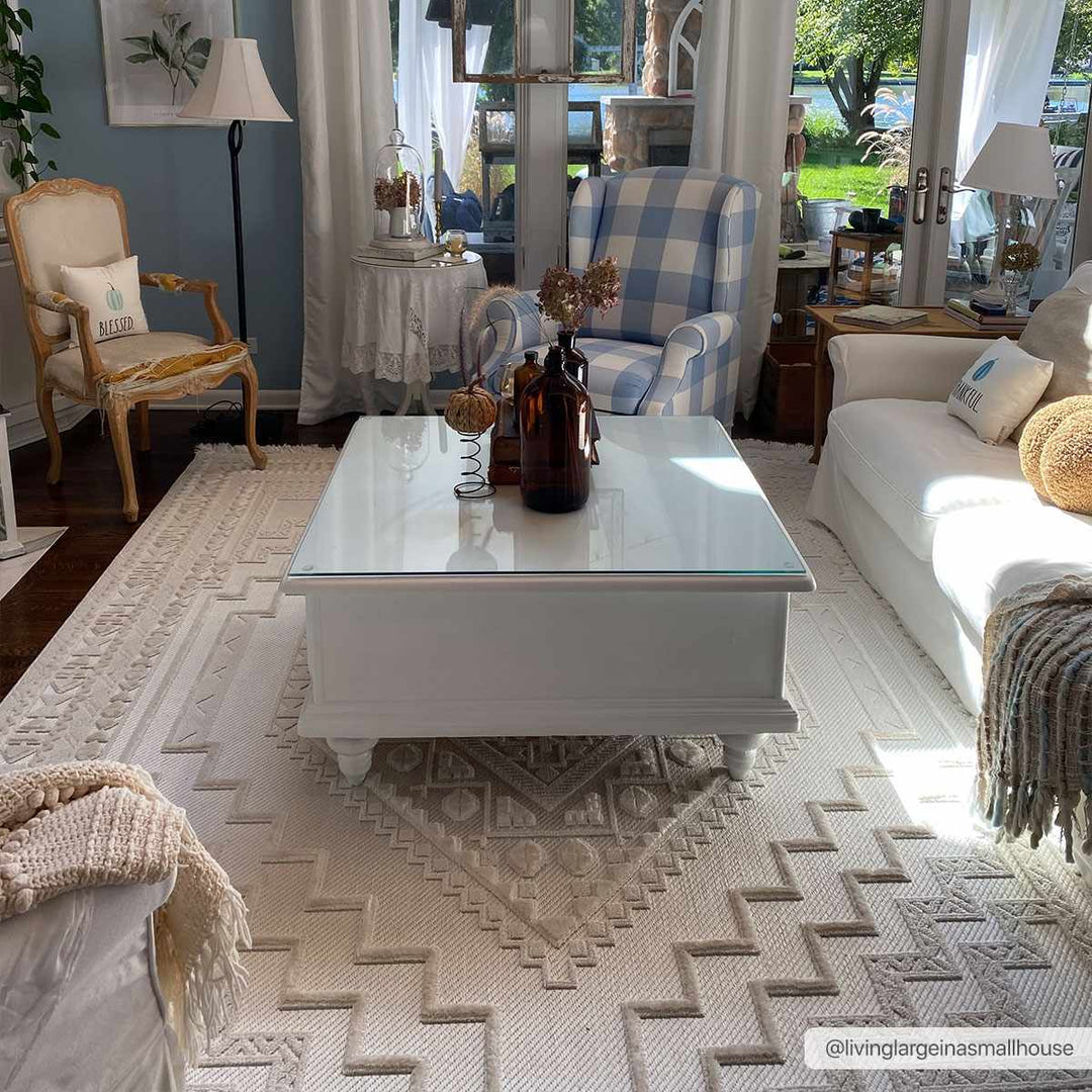 Ivory Alya Textured Medallion Fringe Area Rug - Clearance - The Rug Decor