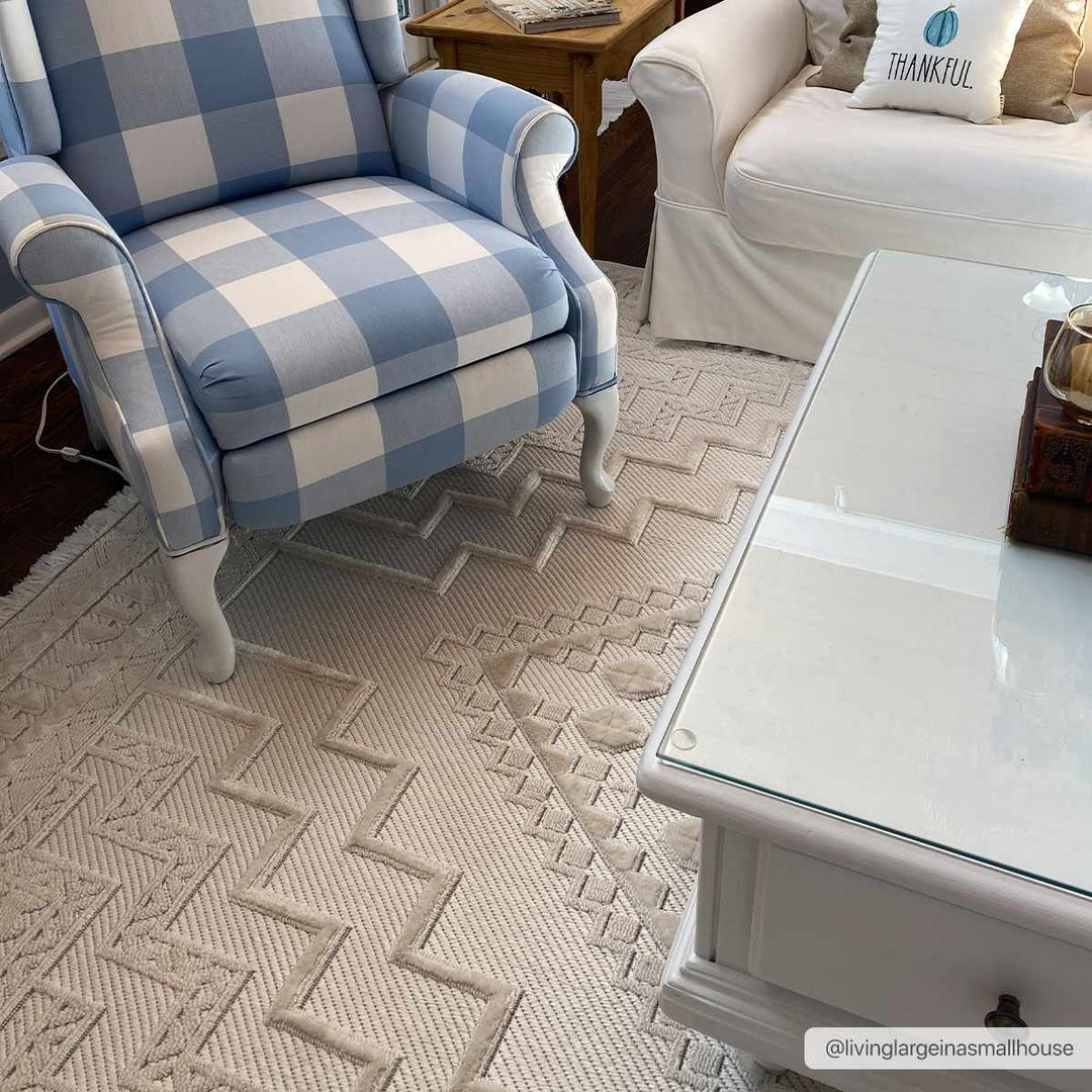 Ivory Alya Textured Medallion Fringe Area Rug - Clearance - The Rug Decor