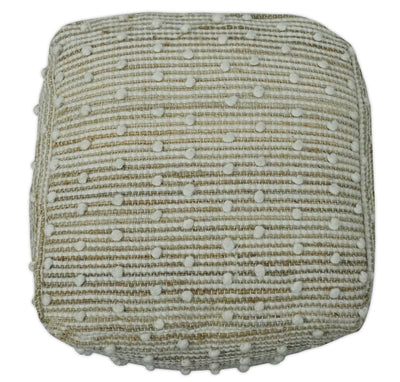 Ivory and Beige Hand Woven Stripes Design jute and wool Pouf - The Rug Decor