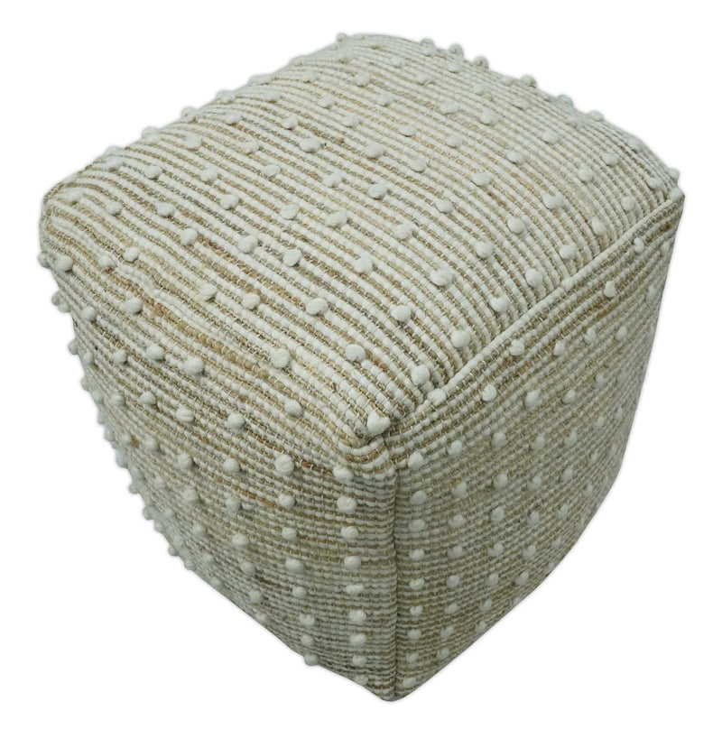 Ivory and Beige Hand Woven Stripes Design jute and wool Pouf - The Rug Decor