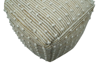 Ivory and Beige Hand Woven Stripes Design jute and wool Pouf - The Rug Decor