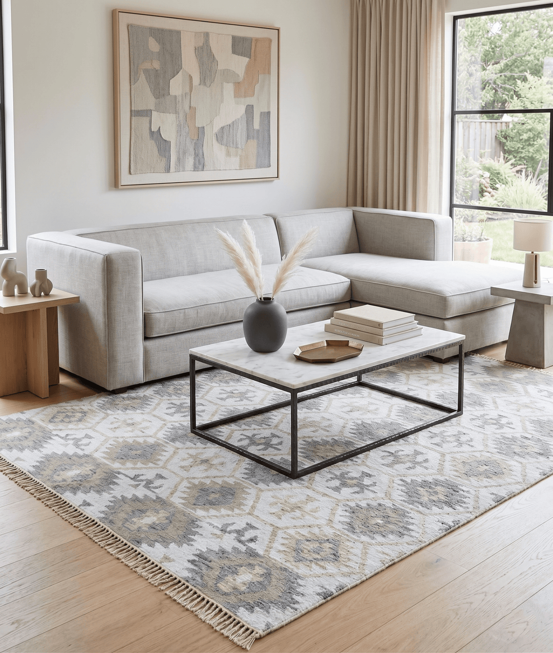 Ivory And Beige Modern Style Fine Wool and Viscose Rug - The Rug Decor