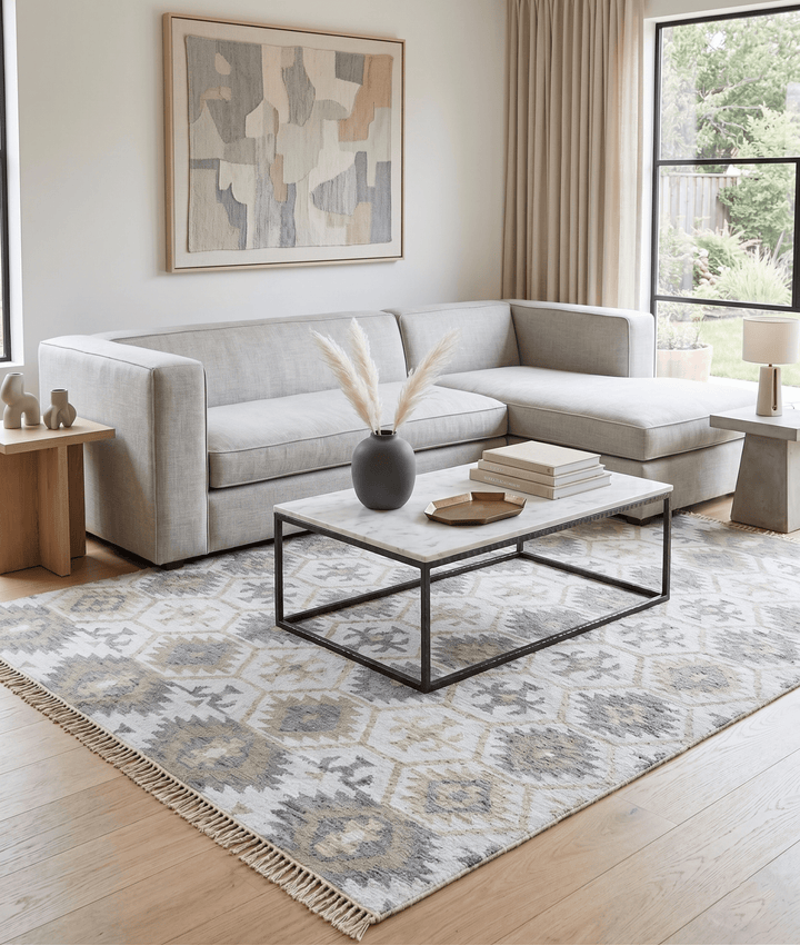 Ivory And Beige Modern Style Fine Wool and Viscose Rug - The Rug Decor