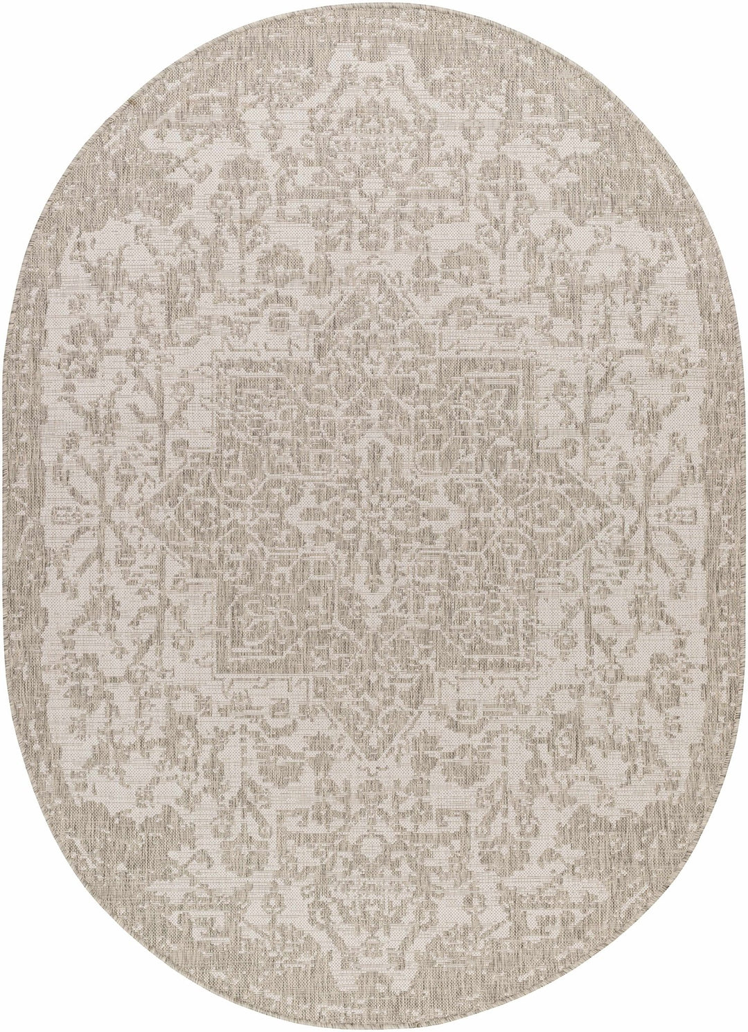 Ivory and Beige Traditional Medallion Design indoor and outdoor Area Rug - The Rug Decor