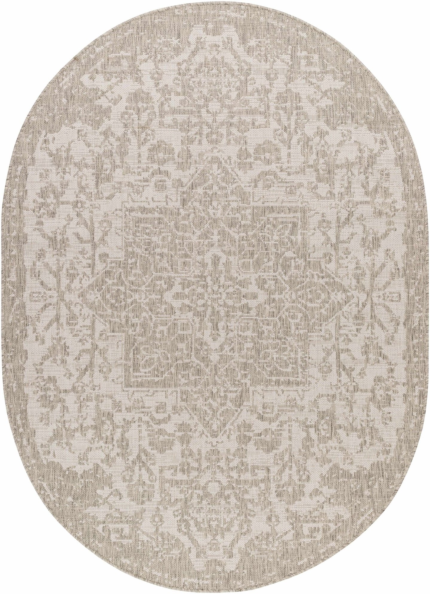 Ivory and Beige Traditional Medallion Design indoor and outdoor Area Rug - The Rug Decor