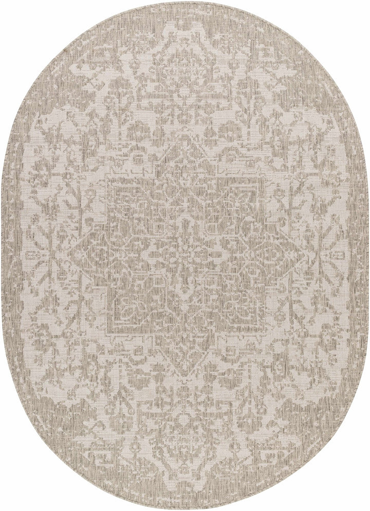 Ivory and Beige Traditional Medallion Design indoor and outdoor Area Rug - The Rug Decor