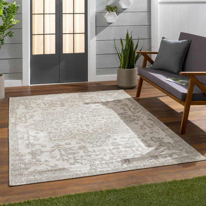 Ivory and Beige Traditional Medallion Design indoor and outdoor Area Rug - The Rug Decor