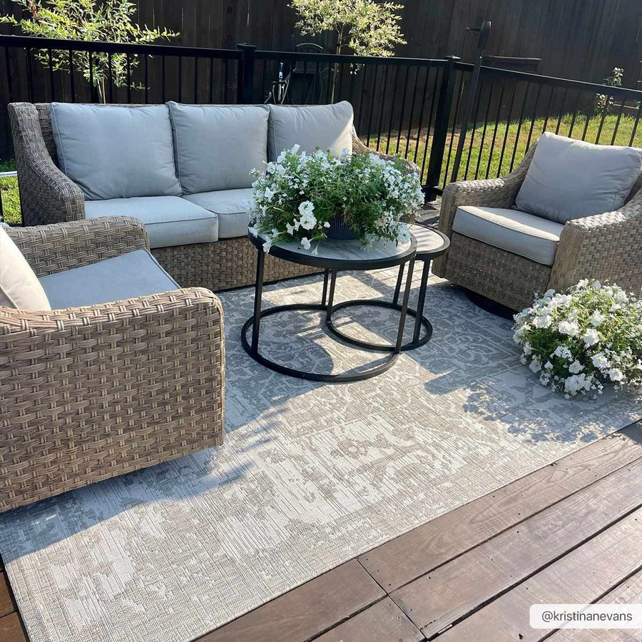 Ivory and Beige Traditional Medallion Design indoor and outdoor Area Rug - The Rug Decor