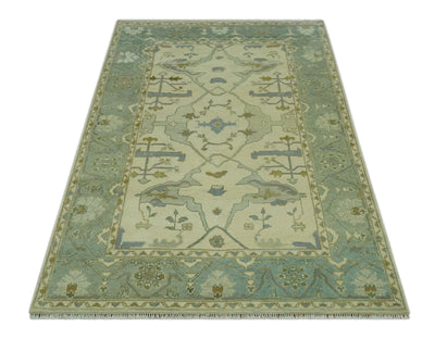 Ivory and Blue 6x9 Hand Knotted Traditional Oriental Oushak wool area rug - The Rug Decor