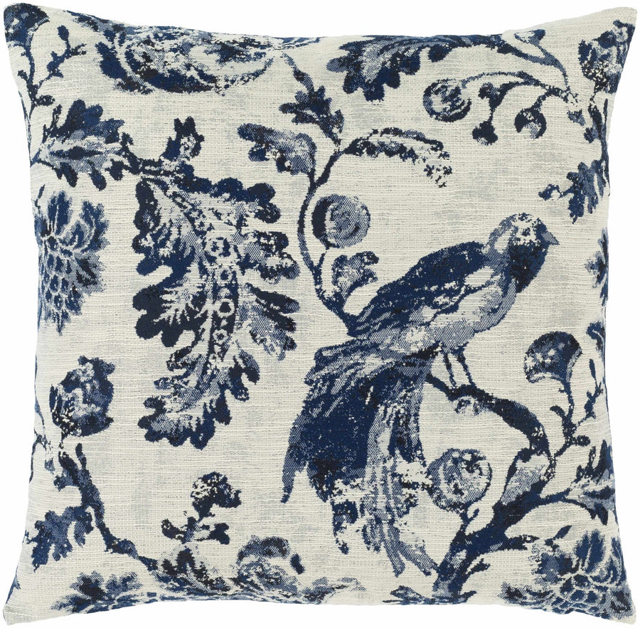 Ivory and Blue Floral Bird Printed Square Throw Pillow - The Rug Decor