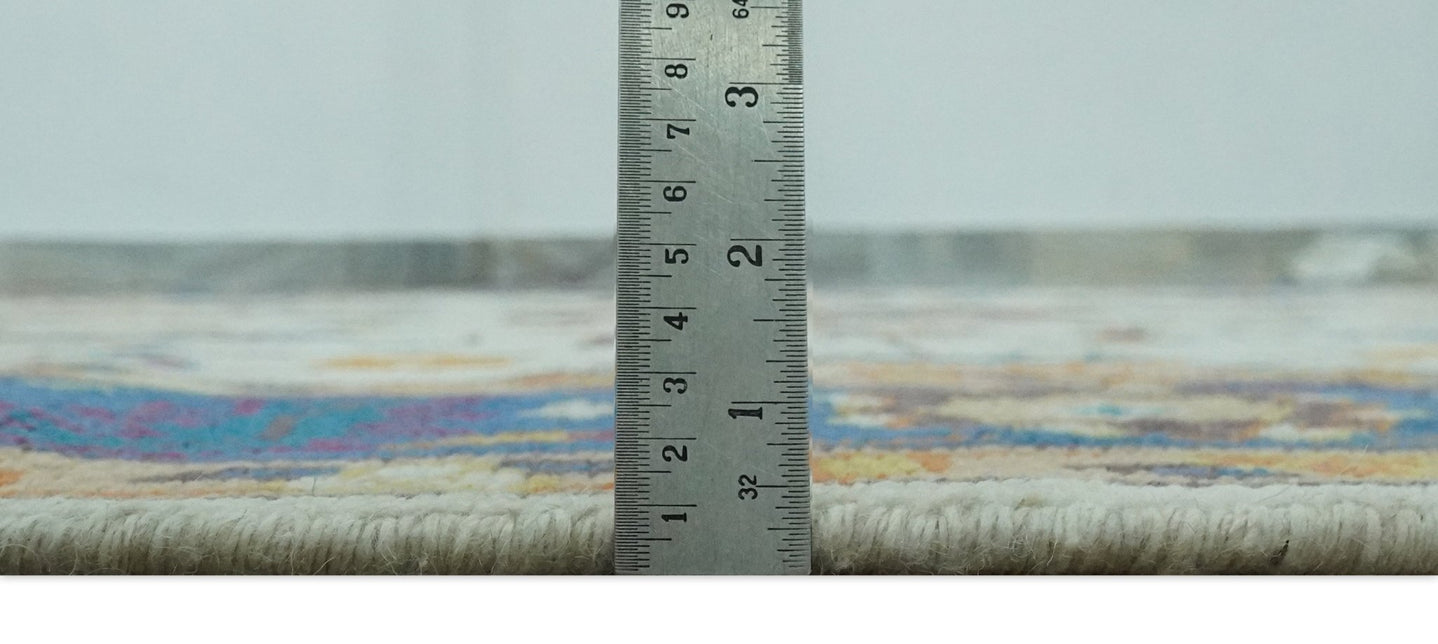 Ivory and Blue Hand Knotted Traditional Design 8x10 wool Area Rug - The Rug Decor