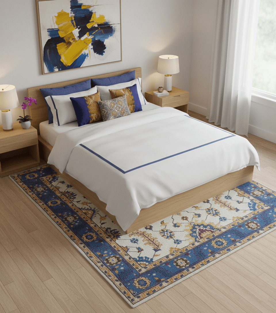 Ivory and Blue Hand Knotted Traditional Design 8x10 wool Area Rug - The Rug Decor