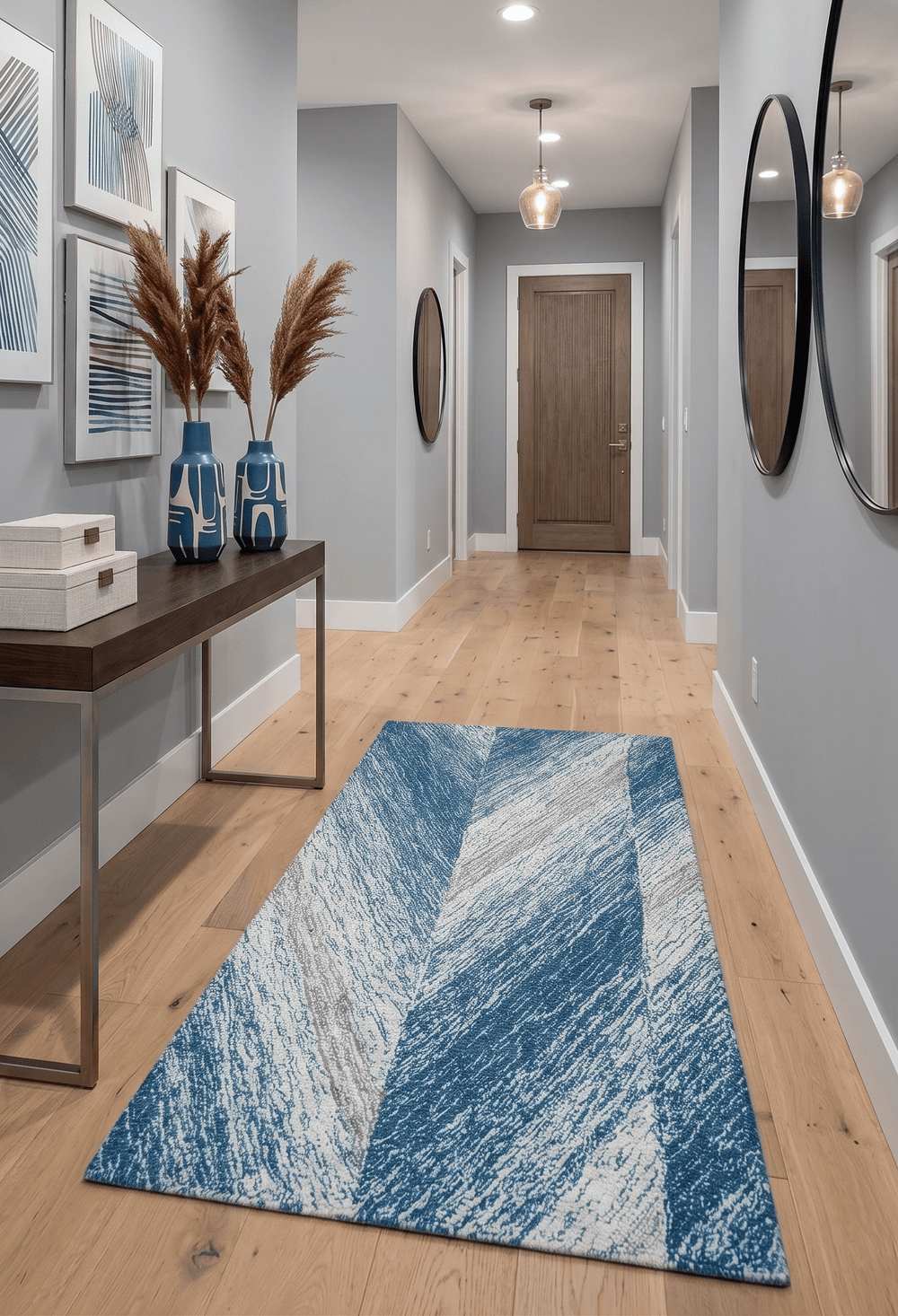 Ivory And Blue Modern Abstract Hand Woven Wool Area Rug - The Rug Decor