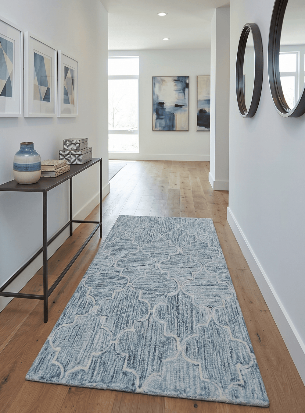 Ivory and Blue Modern Geometric Hand Tufted Multi Size Natural Wool Area Rug - The Rug Decor
