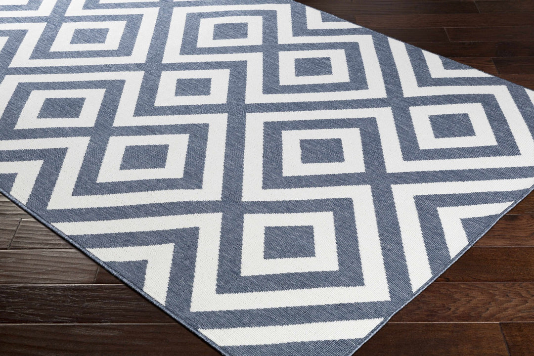 Ivory and Blue Modern Geometrical Outdoor Multi size Area Rug - The Rug Decor