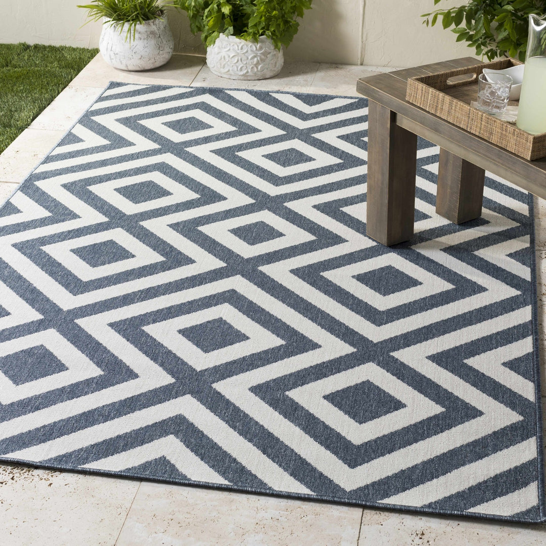 Ivory and Blue Modern Geometrical Outdoor Multi size Area Rug - The Rug Decor