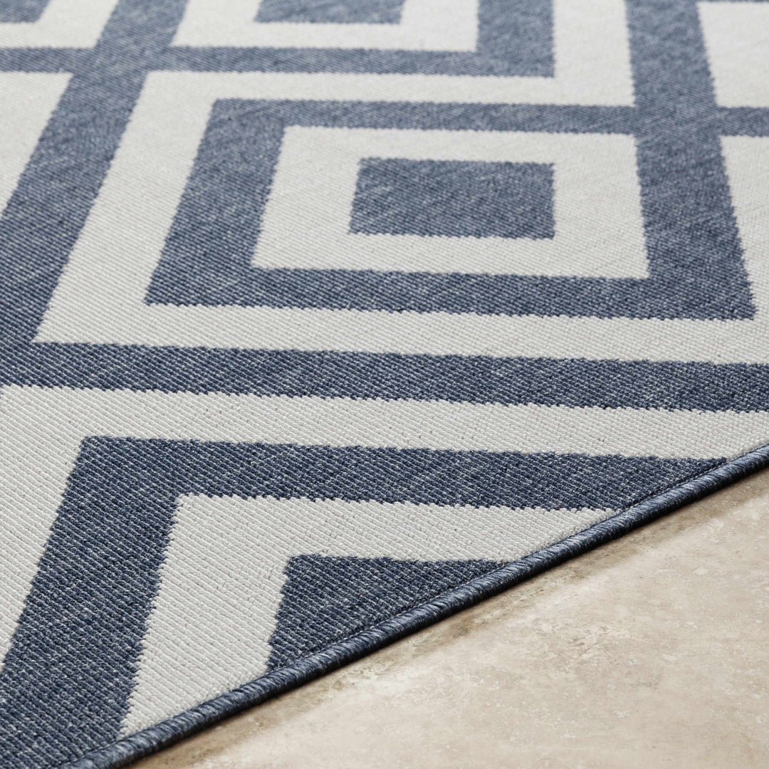 Ivory and Blue Modern Geometrical Outdoor Multi size Area Rug - The Rug Decor