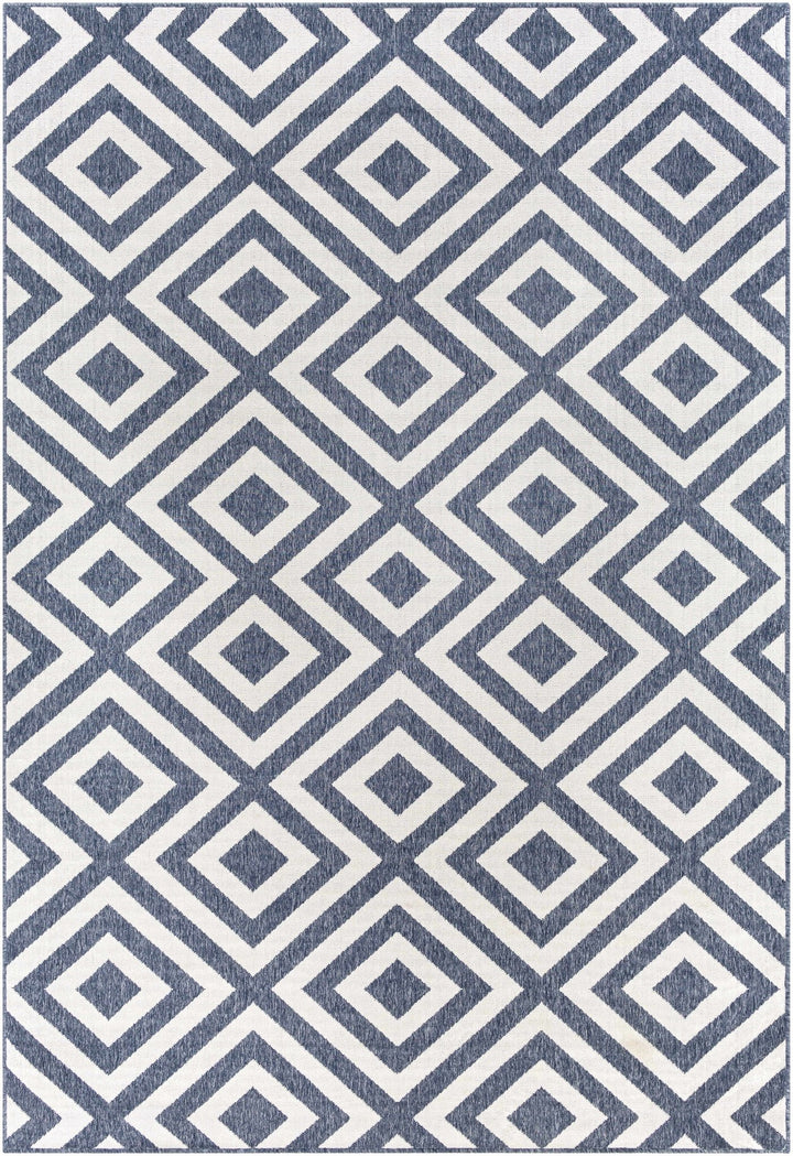 Ivory and Blue Modern Geometrical Outdoor Multi size Area Rug - The Rug Decor