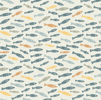 Ivory and Blue Subtle Underwater Fish Scene for Your Walls, self - adhesive Wallpaper - The Rug Decor