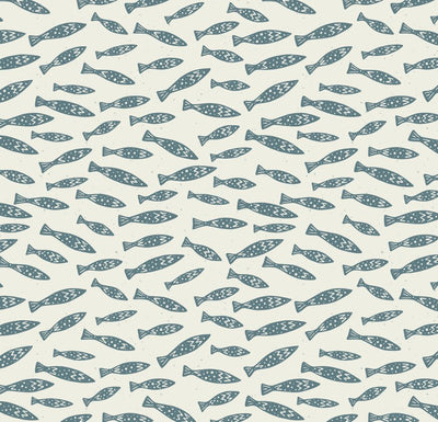 Ivory and Blue Subtle Underwater Fish Scene for Your Walls, self - adhesive Wallpaper - The Rug Decor